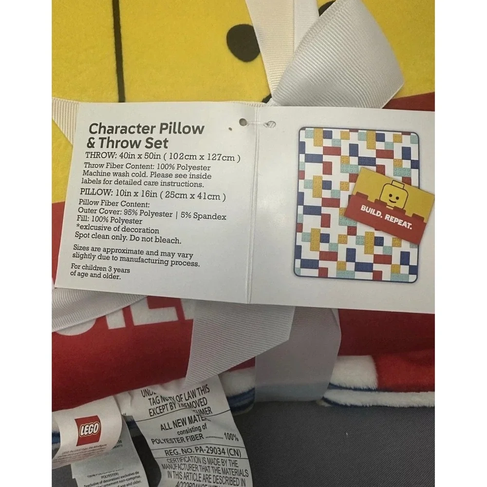 LEGO Character Pillow & Throw Blanket Set 40x50 Kids Bricks Multicolor New